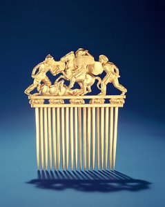 Voorzijde van een Scythische kam, uit de Solokha grafheuvel, Steppe (goud)